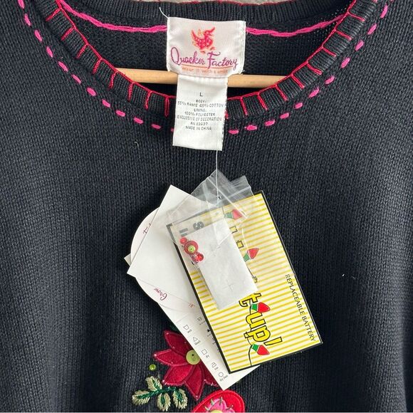 NWT Light Up Quacker Factory Sweater Black Pink Ugly Christmas Tree Size Large - Picture 7 of 9